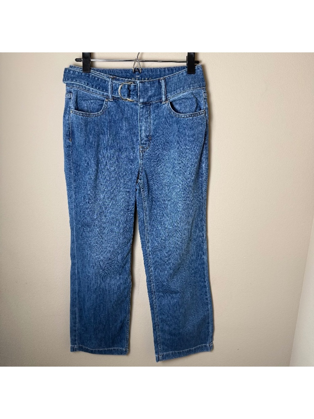 White House Black Market Wide Leg Crop Jeans Womens 2 WHBM Denim Pants Belted
